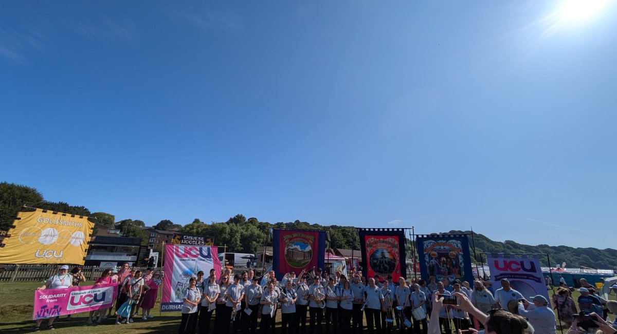UCUNorthern's tweet image. Banners, Brass Bands and Blue Sky at the #DurhamMinersGala