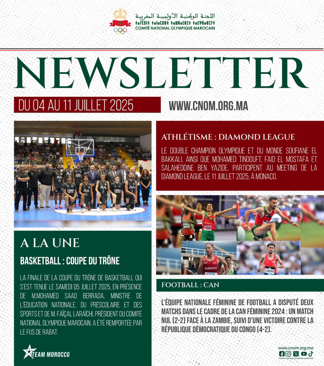 📌 Découvrez les actualités olympiques et sportives de la semaine du 04 au 11 juillet 2025 🤩📰 👉🏻

shorturl.at/us4CT

Pour s'inscrire 👉🏻 tinyurl.com/2p9c65c4 

#Actualités #Newsletter #CNOM