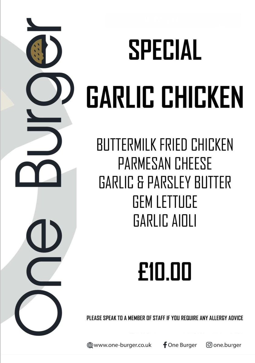 One Burger at the rec today 4 - 8pm 😍