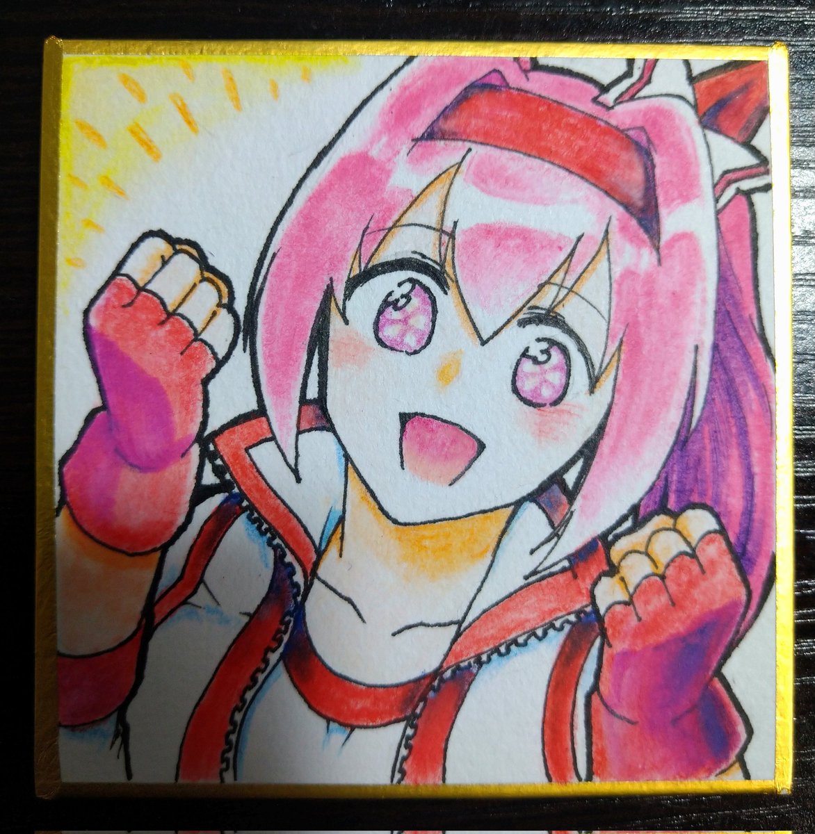ピンク水着の美人キャラクター色鉛筆画 日本未発売】 ピンク水着の美人キャラクター色鉛筆画 絵画 絵画