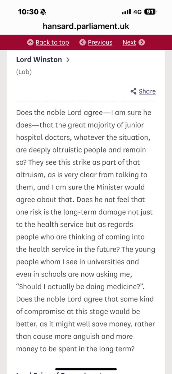 DrPeterWeeks1's tweet image. Lord Winston, an 84 year old labour peer has cancelled his @TheBMA membership and a little media flurry ! I support resident doctors but look at Lord Winstons statement in house below. Beliefs on what is right should not change depending on which political party are in power.