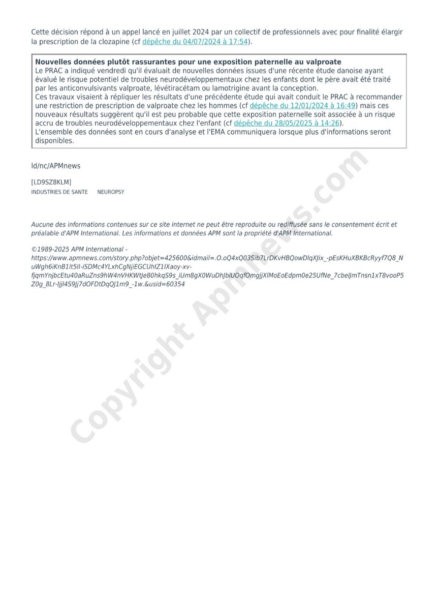 Excellente nouvelle en #psychiatrie!

Les conditions insupportables de surveillance de la CLOZAPINE, vrai frein à son acceptabilité et perte de chance pour les patients, vont enfin évoluer

Bientôt, ce sera une surveillance 🩸1x/3 mois la 1e année, puis seulement 1×/an!
#Ravi