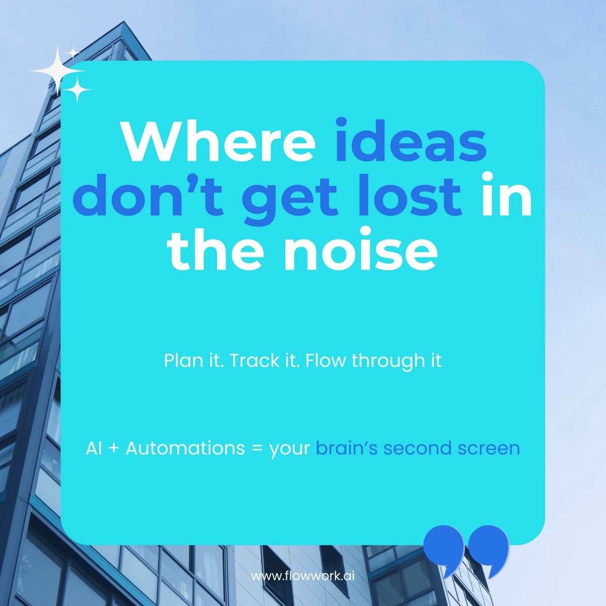 FlowworkAi's tweet image. Your brain has better things to do than chase Post-Its.
Flowwork.ai is your second screen, second brain, and first choice. 🧠💡
No more “Where did I write that down?”
.
.
.
.
#workflowtools #flowworkai #productivityapps #stayfocused #AdCampX #workinflow