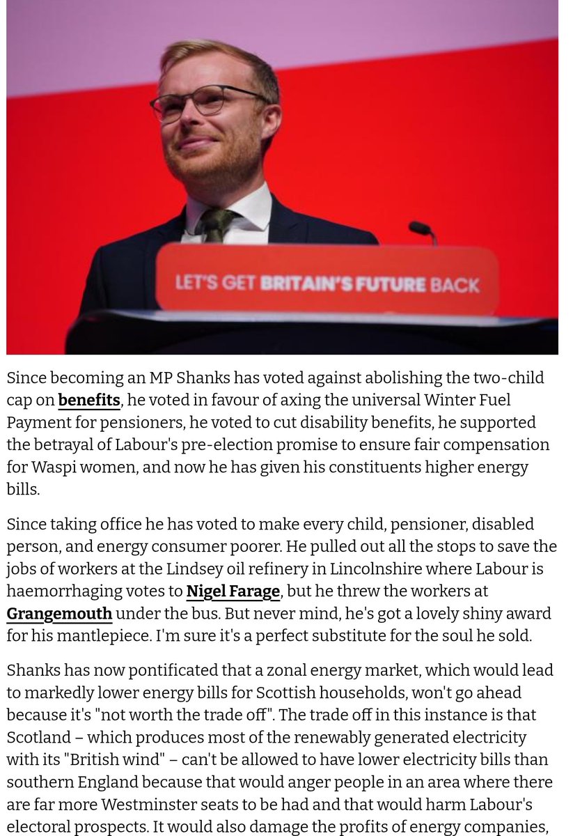 He said to Falkirk he'd be "a local champion who will fight for our area. I want to be that champion."

A champion of keeping the 2 child cap, punishing WASPI, disabled, freezing pensioners, saving English oil refineries not Scottish

 Shanks - an advert for #ScottishIndependence
