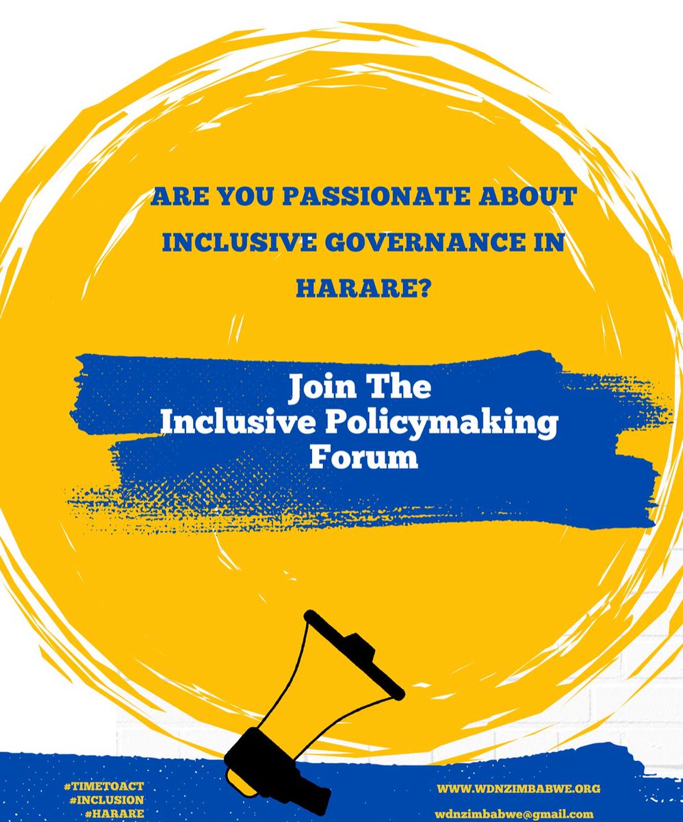 Are you passionate about inclusive governance in Harare? 🗳️

Join the Inclusive Policymaking Forum on WhatsApp! 💬
Be part of the change through policy dialogue, learning &amp; action.

👉 chat.whatsapp.com/Imqh8ISBql754s…

#Inclusion #Harare #TimeToAct #InclusiveGovernance