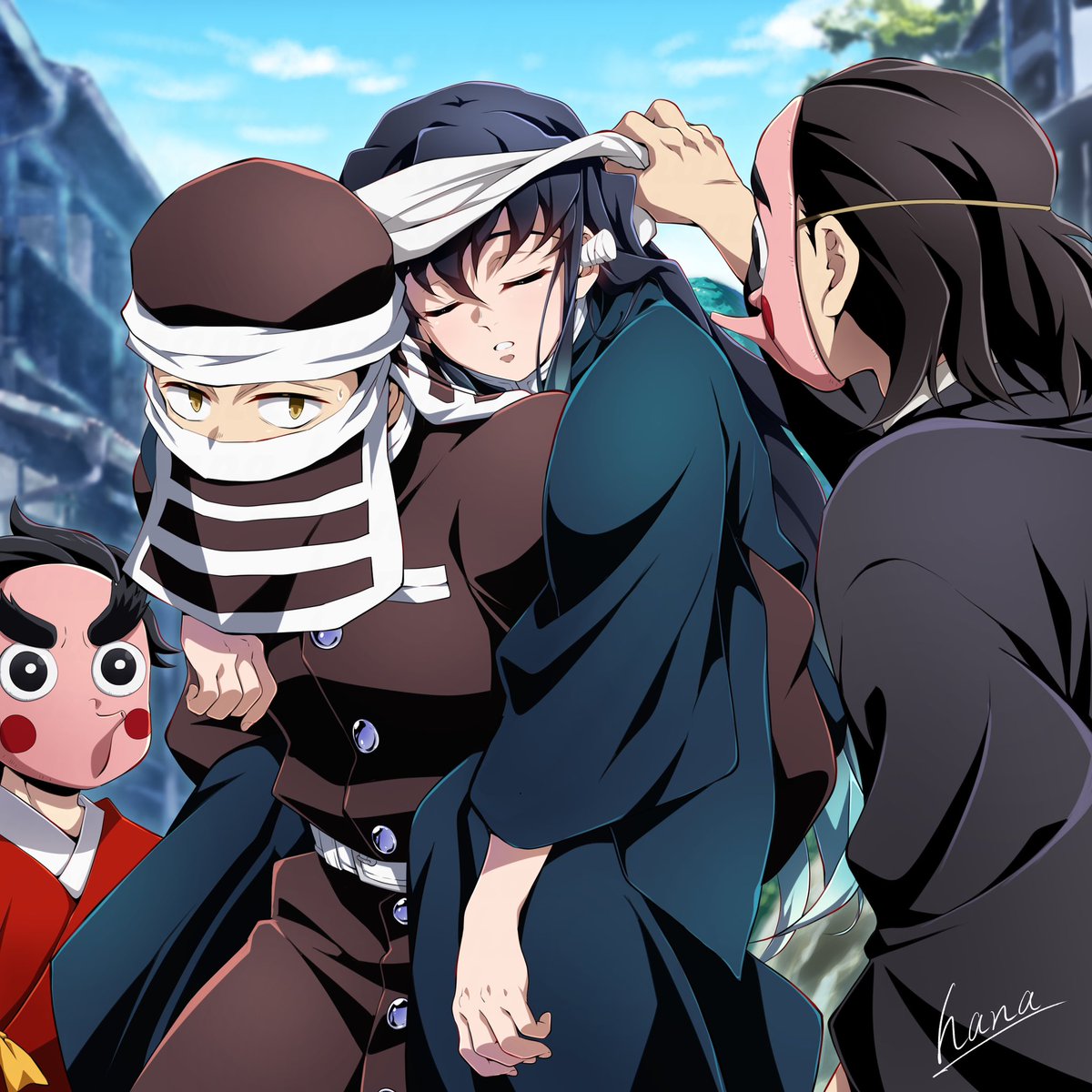 hana_ni_nare_'s tweet image. 「時'透殿、新しい里に到着しましたよ~!
時'透殿…?時'透殿~~!?」
「だめだ…カスミさん完全に寝ちまった」
嵐が来ようが雷が落ちようが
どこでもぐうぐう眠れる🈚️くん。
(公'式設定)
もちろん後'藤さんの背中でも…😂