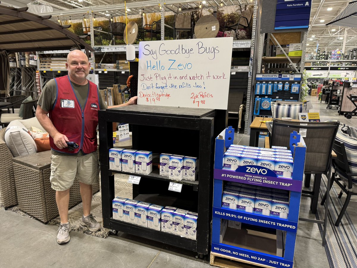 We got our ZEVO trap on demo today - we’ve seen an influx of customers turn to this product to keep the chemicals to a minimum along with the bugs. Denvil’s ready to sell!
<a href="/JBBailey88/">James Bailey</a> <a href="/kennygrimsley/">Kenny Grimsley</a> <a href="/scarsey79/">Shanna Carsey</a>
