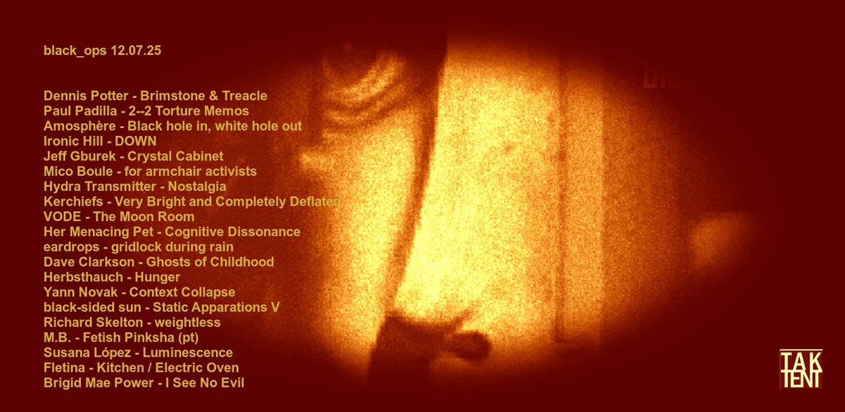 TakTentRadio's tweet image. The weekend starts here. New @bopsfjk mix featuring @jeffafagburek @dielectriclull @ivo_petrov @dipper1967 @Corbel_Stone @Sonologyst @SusanDronne @fletinamusic @brigidpowerhi #MicoBoul #Herbsthauc #YannNovak
PLAY >>> taktentradio.com/?p=4602