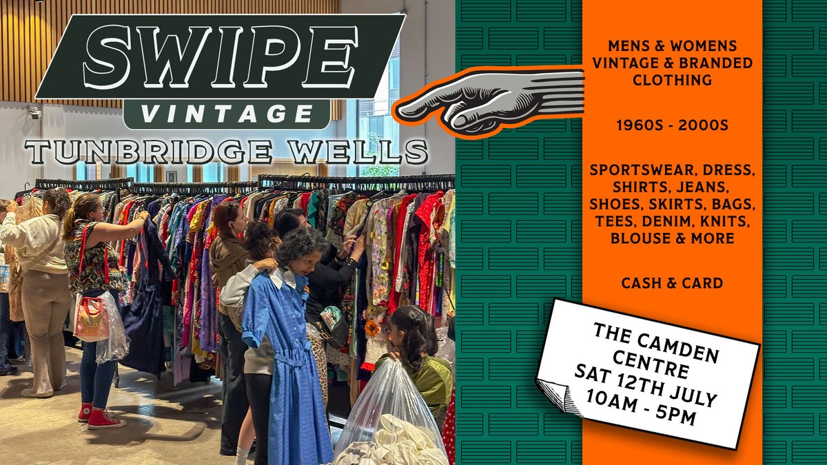 Today Is The Day!!
Swipe Vintage are back in Tunbridge Wells with their Kilo Clothing Sale.
Come down to The Camden Centre (next to Pure Gym) before 5pm today to check out the rails of clothing!
#TunbridgeWells #SustainableClothing