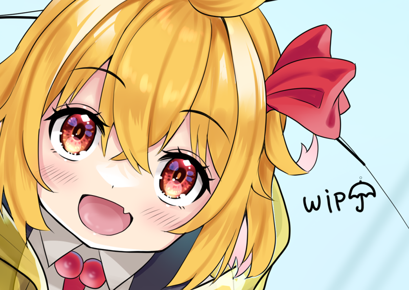 ルーミア(東方プロジェクト) 「レイニールーミアちゃんwip ちょっと寝かせてしまったので、関東が梅雨明けするま」|桜谷のイラスト