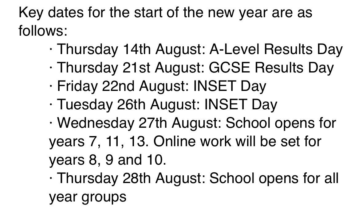 Happy Summer holidays to all of our Cedars and Cedars Martin pupils. Enjoy your very well earned rest! 🌞 

An outline of dates to be aware of for the forthcoming Academic Year, below: