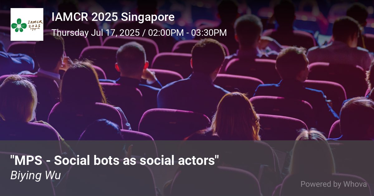 BiyingWuOuyang's tweet image. Arrived in Singapore to attend #IAMCR! I I’ll chair and present in

⏰7/17 10:30 

Dare to Miss Out? Explicating the Affective Process in Social Media News Personalization #Curation #avoidance 

⏰14:00 chairing

Social bots as social actors panel

Look forward to seeing you!