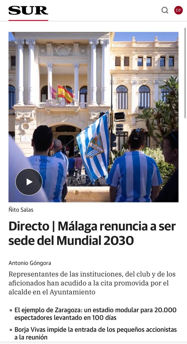 ‼️ Málaga renuncia a ser sede del Mundial 2030‼️

Ya está bien de las mentiras de <a href="/pacodelatorrep/">Paco de la Torre</a>.

El Pleno convocado por el PSOE es más necesario que nunca. Para que de la cara y de todas las explicaciones.

Hay que asumir responsabilidades por la mala gestión y el engaño.

Es