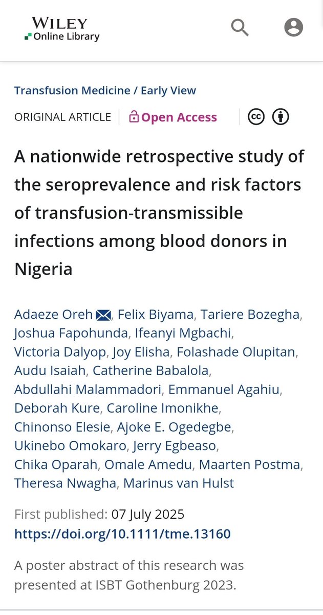 Adaeze_Oreh's tweet image. Ecstatic doesn't even begin to describe how I feel about this labour of love that just got published in @WileyGlobal #TransfusionMedicine - a prestigious high impact journal for all things blood!🩸😉
Together with an astounding team of 22 co-collaborators, we aimed to assess…