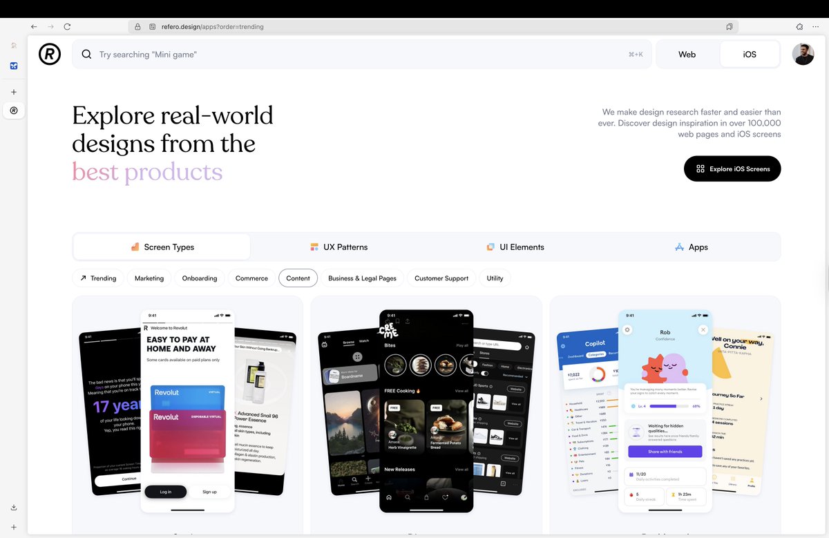 I want my apps to stand out and for that, I need to learn more about designs from production and beautiful apps out there. 

Got to know about Refero!

refero.design/apps?order=tre…