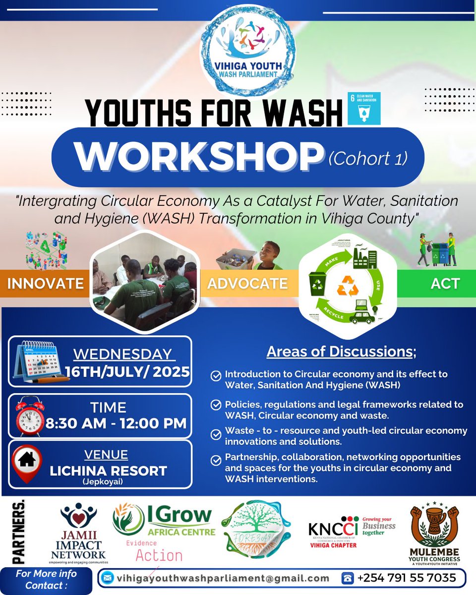 Jeffrey Gidayi (@jeffreygidayi) on Twitter photo We are back with a big bang.
Cohort 1 of the YOUTH 4 WASH workshop is here with us
16th/7/2025 tukutane Lichina Resort.
We have limited slots and opportunities for the first 25 people.
Are you ready???????
For support & enquiries call or contact: 0791557035
<a href="/038_Youth_Wash/">VIHIGA YOUTH WASH PARLIAMENT</a> We are back with a big bang.
Cohort 1 of the YOUTH 4 WASH workshop is here with us
16th/7/2025 tukutane Lichina Resort.
We have limited slots and opportunities for the first 25 people.
Are you ready???????
For support & enquiries call or contact: 0791557035
<a href="/038_Youth_Wash/">VIHIGA YOUTH WASH PARLIAMENT</a>