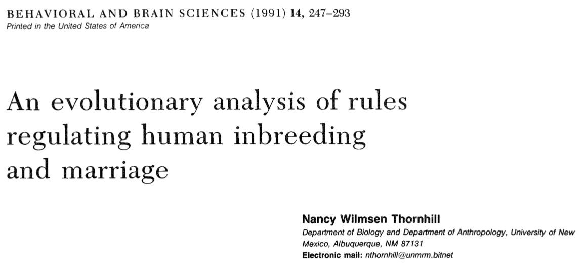 FiorioG's tweet photo. I recently came across a survey of the ethnographic record suggesting that fewer than half of the societies surveyed had explicit rules against incest within the nuclear family. I would have expected more, considering how often the incest taboo is described as universal. https://t.co/4M1B4COHKd