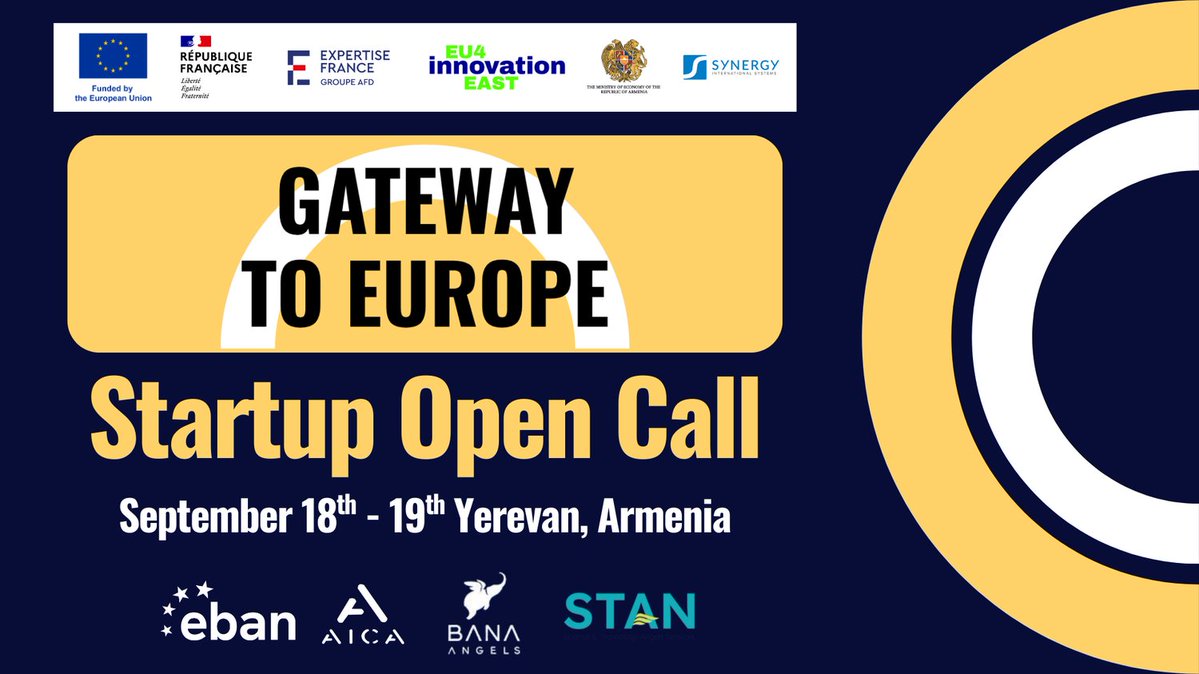 EBAN_org's tweet image. 🚀 Startups, ready to scale? Pitch at Gateway to Europe in Yerevan this September! Connect with angels, VCs & partners from across Europe.
📍Yerevan | 📅 18-19 Sept
📝 Apply now: forms.gle/nzW2fWMRybCTxq…
🌐 gatewaytoeurope-armenia.eu