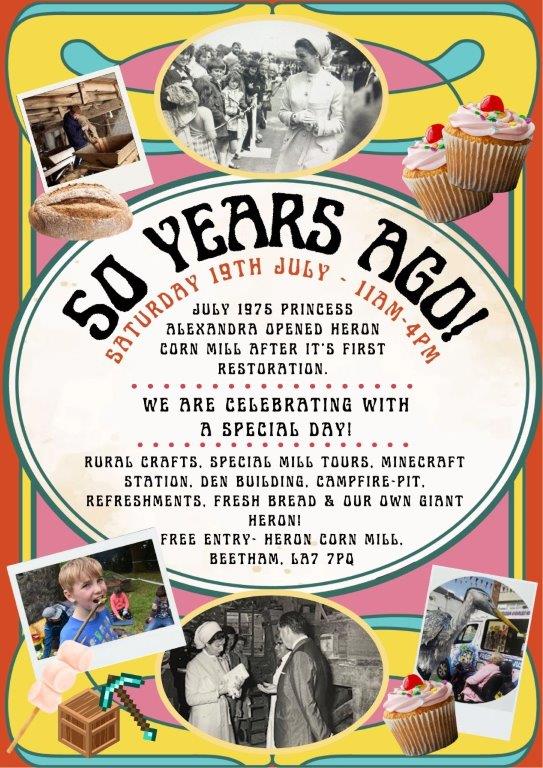 HeronMill's tweet image. Coming up next Saturday 19th July, our 50 Years celebration family day event. With a giant heron, stalls, cakes, fresh bread and 1975 vibes-what more could you want-its free entry, bring the kids.