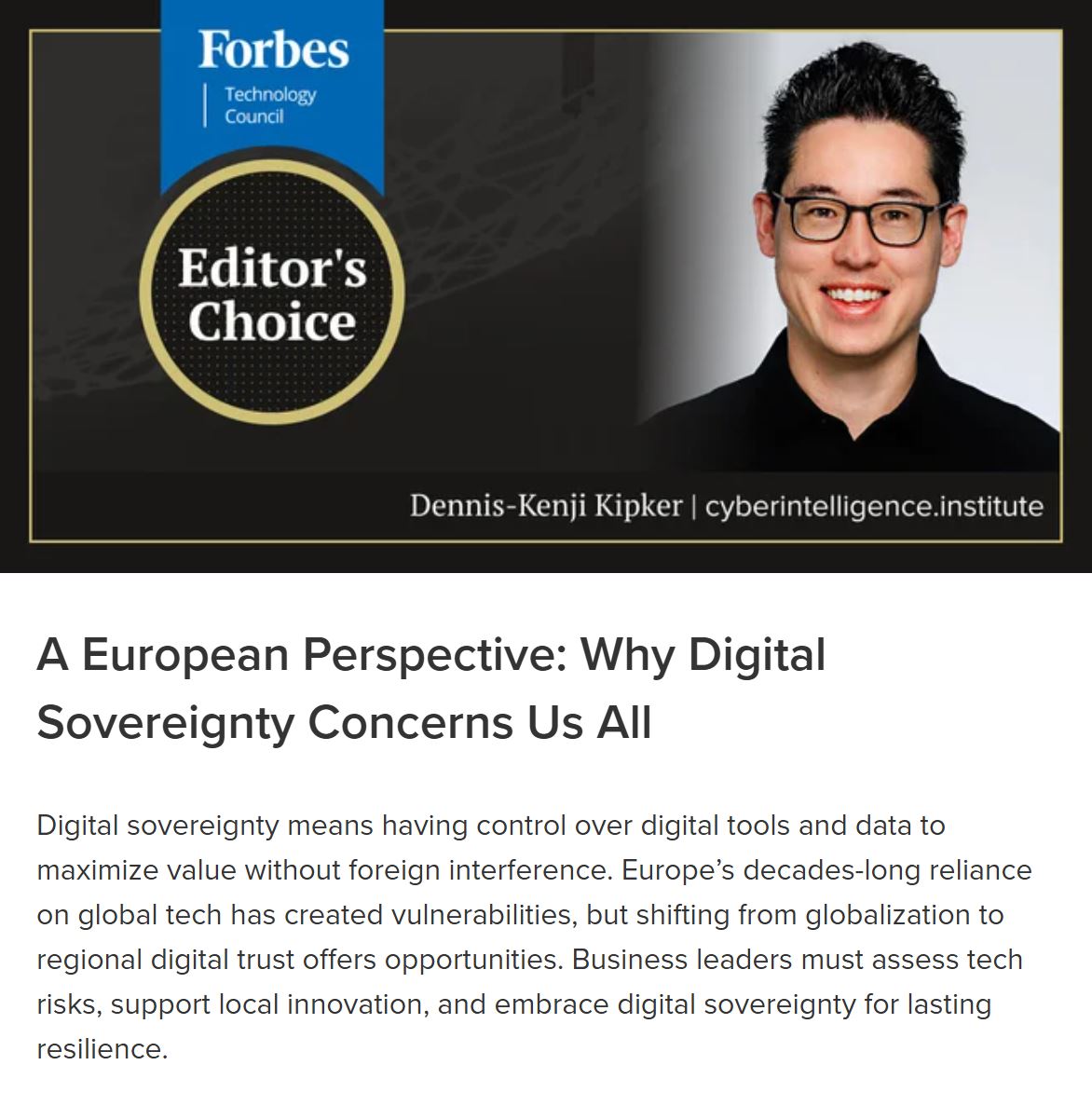 #Digitalsouveränität geht jeden etwas an: Für #FORBES habe ich einen #Gastbeitrag für den US-amerikanischen Markt verfasst, was wir in der #EU unter digitaler Souveränität verstehen – und warum dieses Verständnis auch für die #USA zukünftig wichtig ist: forbes.com/councils/forbe…