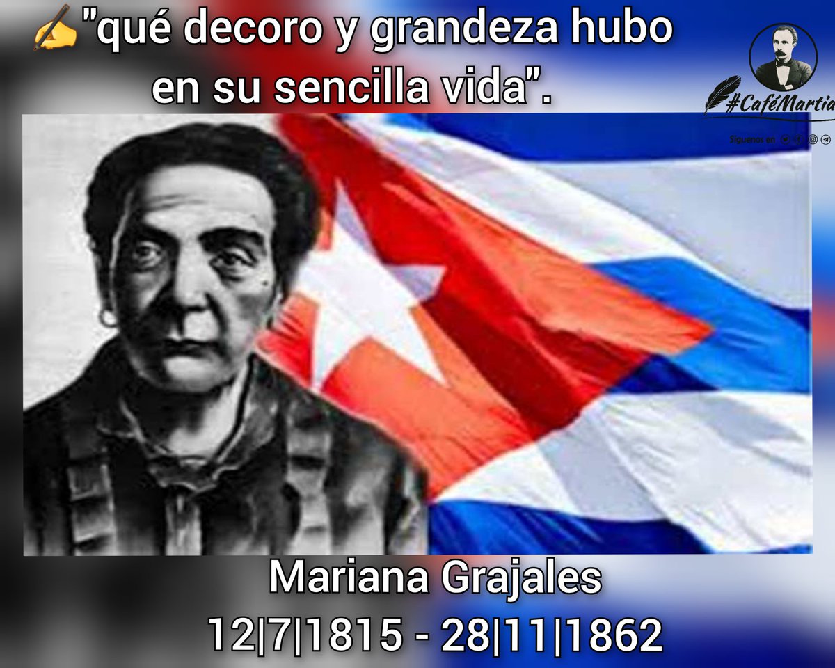 <a href="/cafemartiano/">❤️Café Martiano 🇨🇺</a> <a href="/DiazCanelB/">Miguel Díaz-Canel Bermúdez</a> <a href="/DrRobertoMOjeda/">Dr. Roberto Morales Ojeda</a> <a href="/InesMChapman/">Inés María Chapman Waugh</a> <a href="/MMarreroCruz/">Manuel Marrero Cruz</a> <a href="/TeresaBoue/">@SecGFMC</a> <a href="/agnes_becerra/">Agnes Becerra</a> <a href="/EVilluendasC/">Enrique Villuendas</a> <a href="/YaquedeCuba/">Yaquelin</a> <a href="/ValoresTeam1/">Valores Team 🕊</a> <a href="/DefendiendoCuba/">Defendiendo Cuba</a> Buenos días 🌄 #CaféMartiano 

¡Honor y Gloria a Mariana Grajales, "La Madre de la Patria"!

#Cuba 🇨🇺