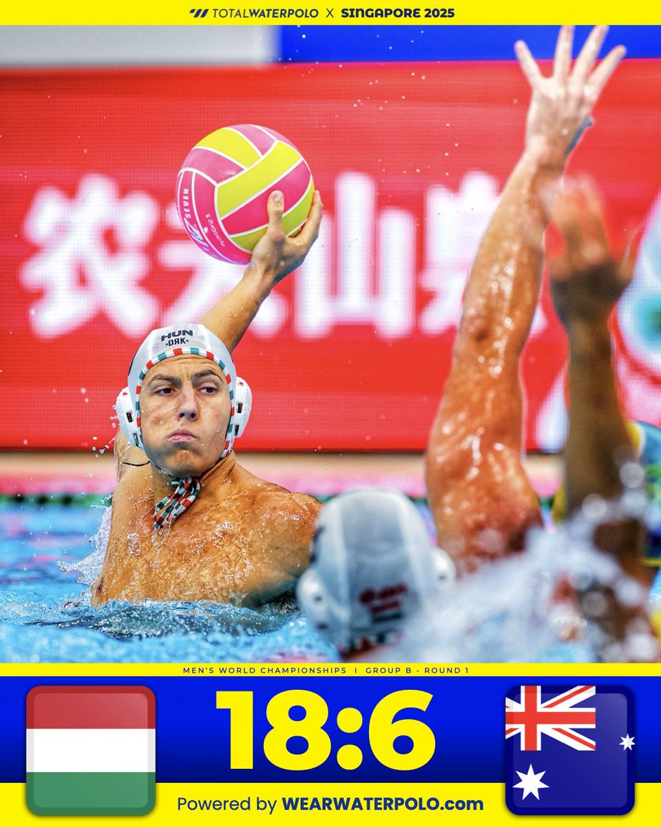 Hungary in full control from the start.
Disciplined, sharp, and clinical — they handled Australia with ease in their first Group B match.

total-waterpolo.com/world-champion…

Photo by @mtbphotonl
#singapore2025 #waterpolo #vizilabda #pallanuoto #wasserball #vaterpolo #vaterpolo
