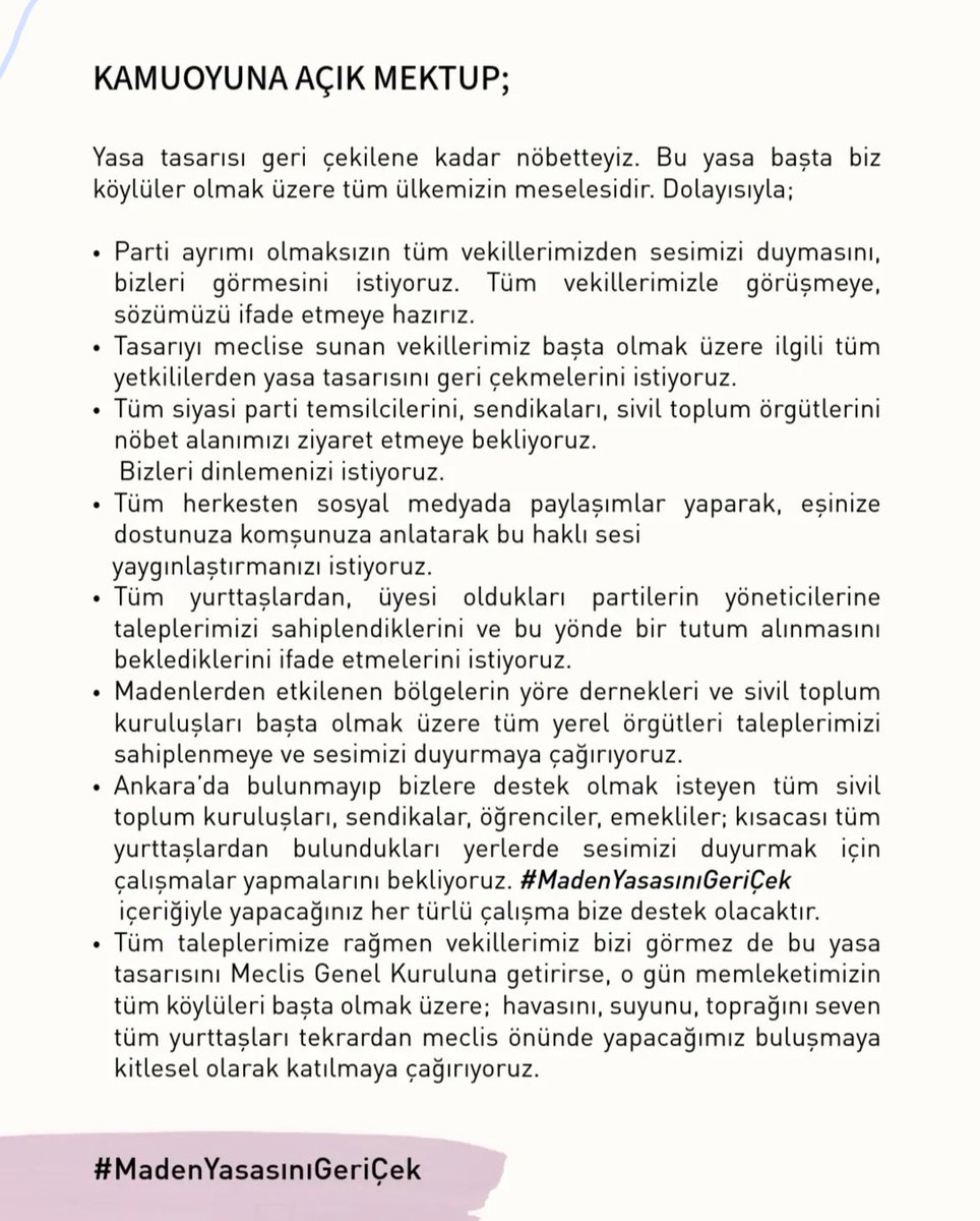 Kamuoyuna açık mektup