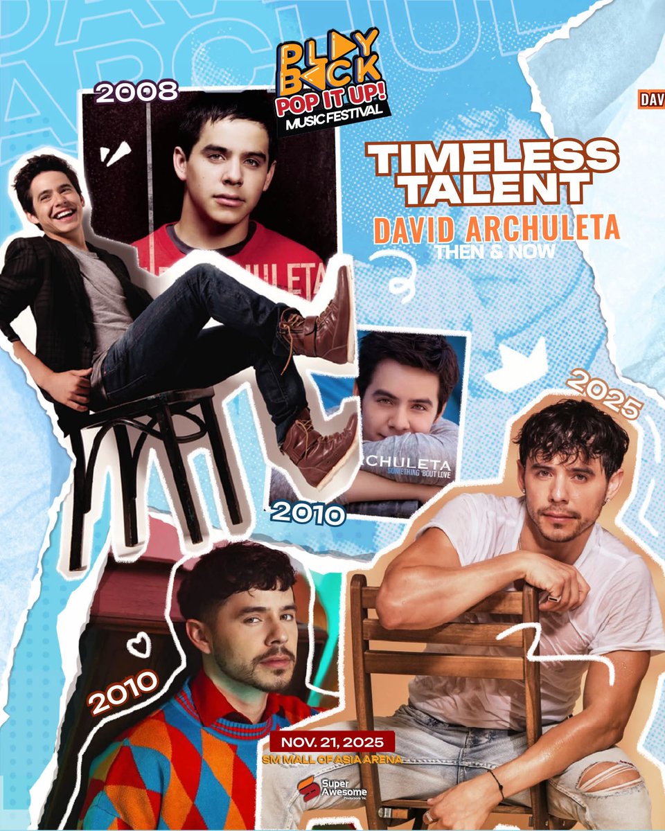 playback_fest's tweet image. From Crush to Creme Brulee, David Archuleta’s glow-up is the definition of timeless!
Then &amp;amp; Now: Which David era is your fave?

Catch him live at the Playback Pop It Up Music Festival!  Get your tickets via smtickets.com/events/view/14… or at SM Tickets outlets nationwide!
