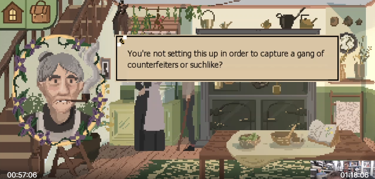 Really loving The Beekeepers Picnic from <a href="/jabbageart/">Jabbage (The Beekeeper's Picnic is out now!)</a> , a sherlock holmes inspired pixelart point and click , lovely story , lots of humor and tremdious voice acting