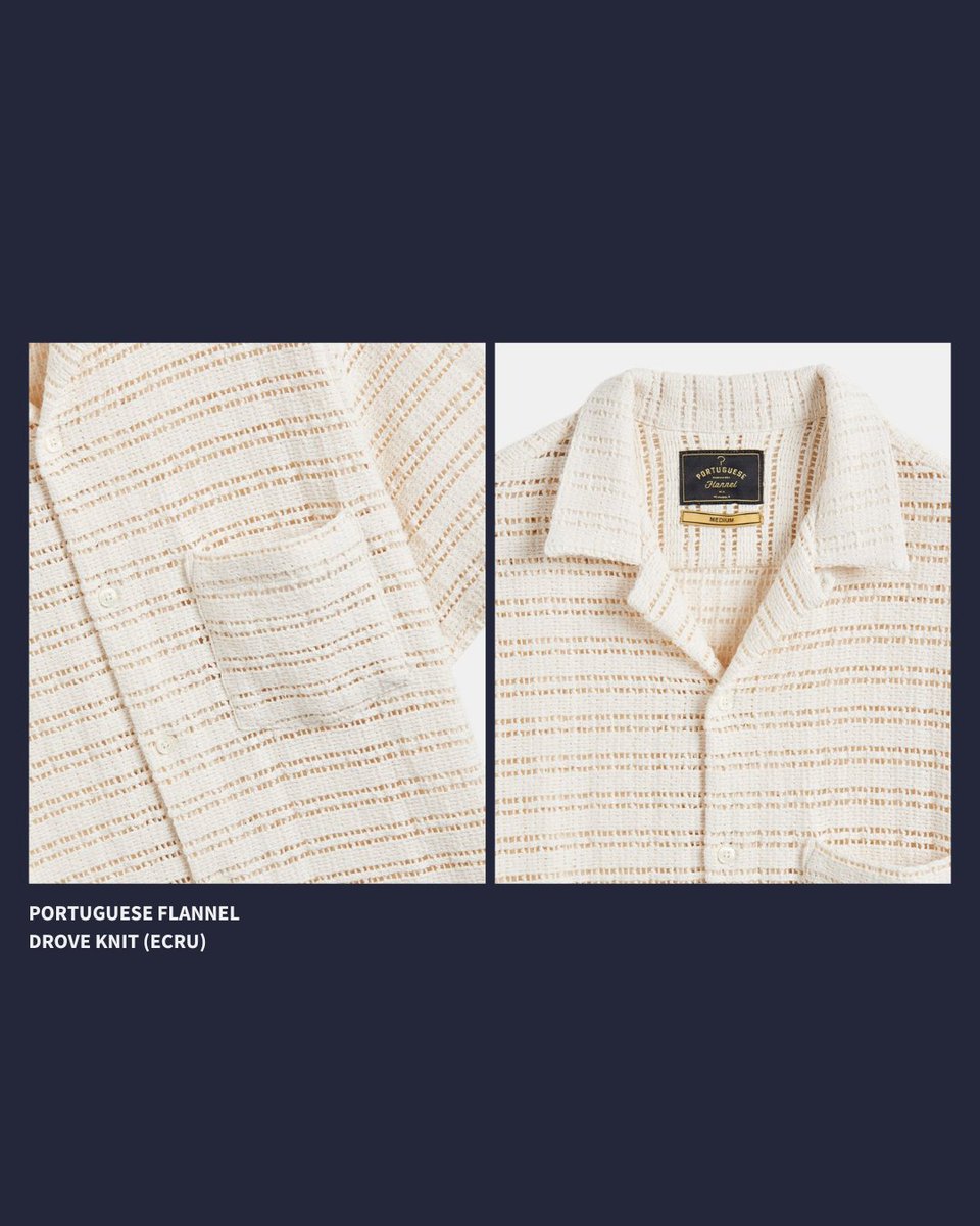The Drove Knit from Portuguese Flannel is about as easy as it gets. Midweight, soft cotton build with a relaxed open collar. Wear it solo or throw it over a tee—no effort required. #portugueseflannel bit.ly/44fQ5xK
