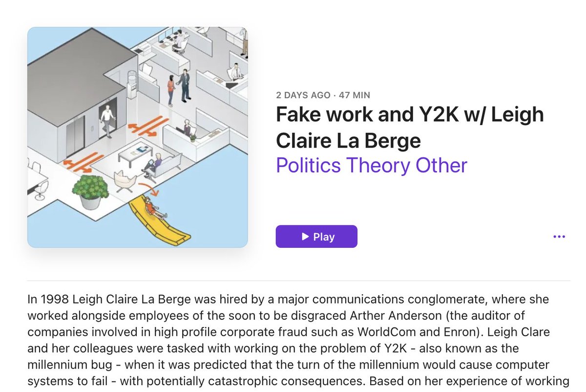 Politics Theory Other (@poltheoryother) on Twitter photo 📢NEW EPISODE 📢 - <a href="/marxforcats/">Leigh Claire La Berge</a> on her new book 'Fake Work: How I Began to Suspect Capitalism is a Joke'. We talked about Y2K, the socio-cultural atmosphere of the late 1990s, and how Leigh Claire's book fits (or doesn't) within the tradition of Workers' Inquiry. Link in 🧵 📢NEW EPISODE 📢 - <a href="/marxforcats/">Leigh Claire La Berge</a> on her new book 'Fake Work: How I Began to Suspect Capitalism is a Joke'. We talked about Y2K, the socio-cultural atmosphere of the late 1990s, and how Leigh Claire's book fits (or doesn't) within the tradition of Workers' Inquiry. Link in 🧵