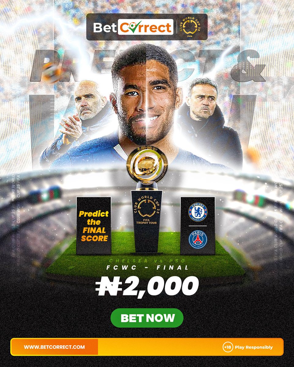 WHO DEY READY FOR THE EPIC FINAL?

Predict the Full-Time score and fit win ₦2,000 Free Bet!

5 lucky winners go collect ₦2K each
One entry per person
Entry closes 7PM sharp tomorrow

No dull! Use #FIFACWCWithBetCorrect make we see your prediction.

Drop am sharp-sharp – e fit