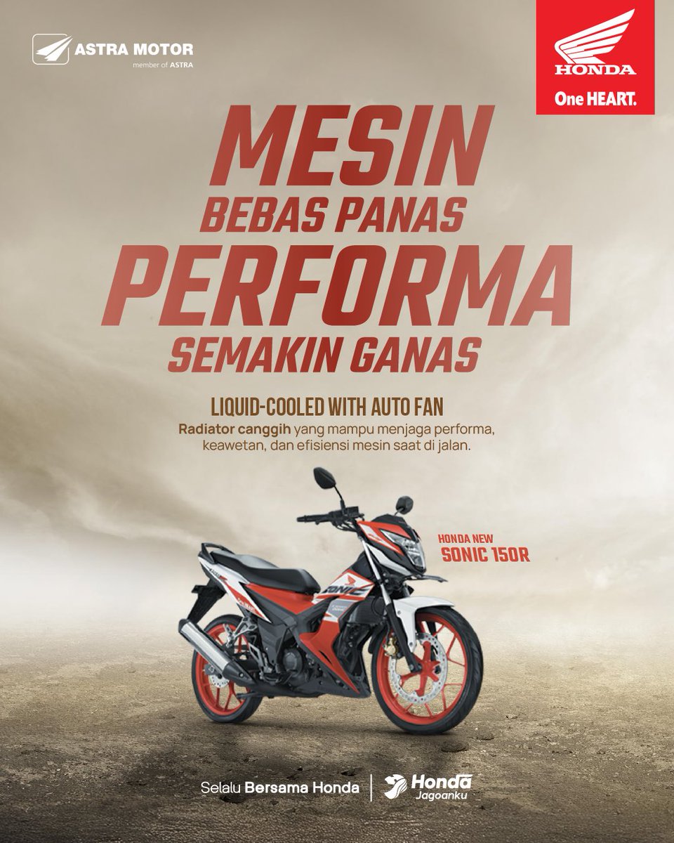 Speed tanpa harus takut overheat? Sonic 150R mi pilihan paling tepat 💯

Siapki melaju dengan suhu yang tetap stabil, ditenagai Liquid-Cooled with Auto Fan. Ndak ragumi ini gaspol toh, BroSis? 

#Honda #HondaJagoanku #Sonic150R #SelaluBersamaHonda