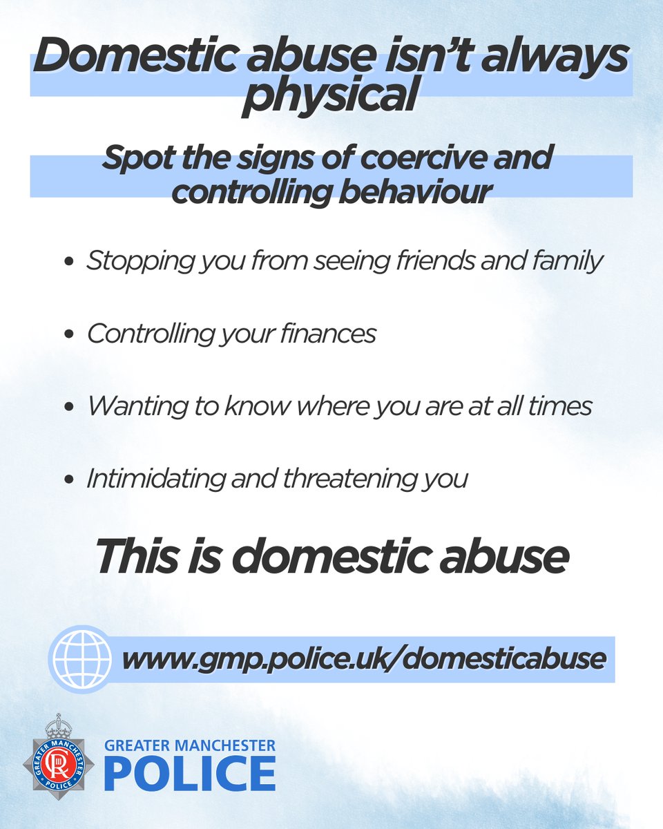 #CoerciveControl | Checking where you are at all times? 

Controlling your money? 

Stopping you from seeing friends/family? 

Making negative comments about what you wear? 

This isn’t love, it’s abuse. 

Help is available: orlo.uk/ujg2N