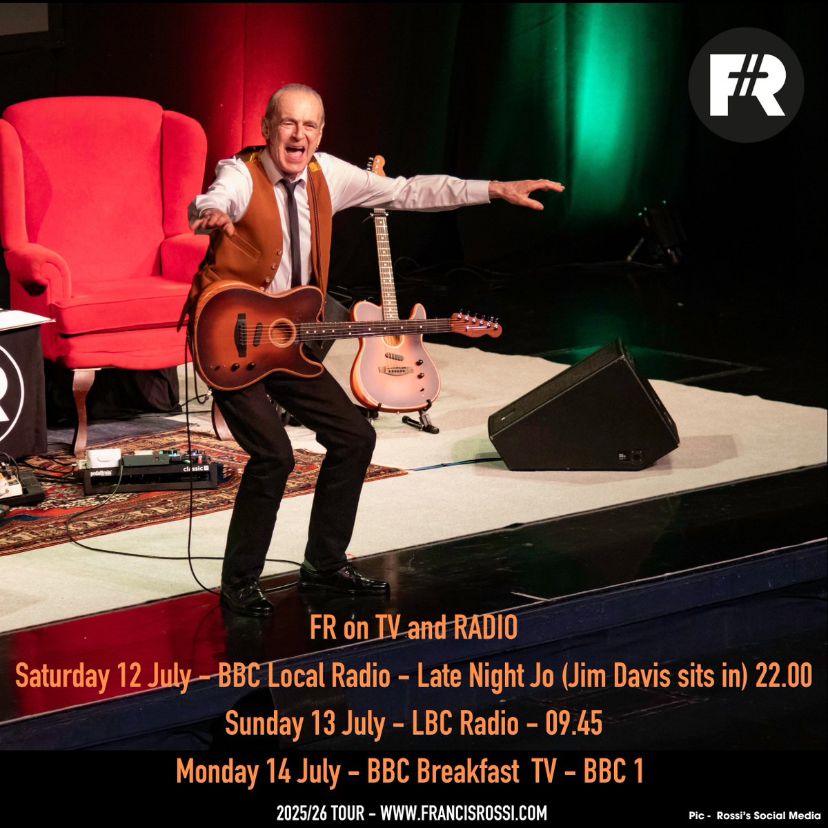 Status_Quo's tweet image. FR on the TV and Radio!
Saturday 12 July - BBC Local Radio - Late Night Jo (Jim Davis sits in) 22.00 - bbc.co.uk/programmes/p0g…
Sunday 13 July - LBC Radio - 09.45 - lbc.co.uk
Monday 14 July - BBC Breakfast TV - BBC 1 - bbc.co.uk/programmes/b00…
#FrancisRossi