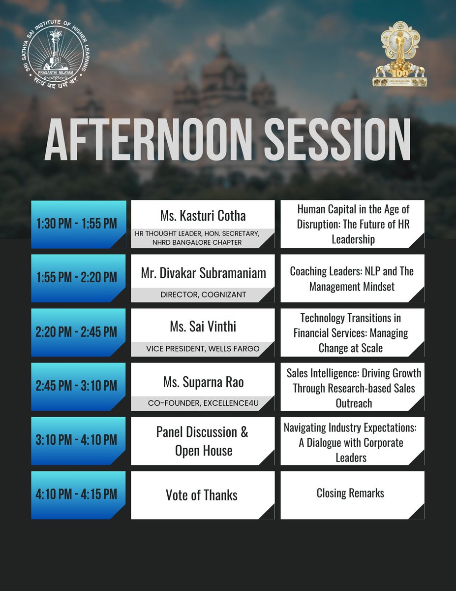 SSSIHL's tweet image. #IndustrySpeaks | 14 July 2025 | Brindavan Campus, Bengaluru
An interactive conclave by SSSIHL’s Dept. of Management & Commerce connecting #MBA students with industry leaders through keynotes, panels & Q&As.
For more: sssihl.edu.in/event/industry…