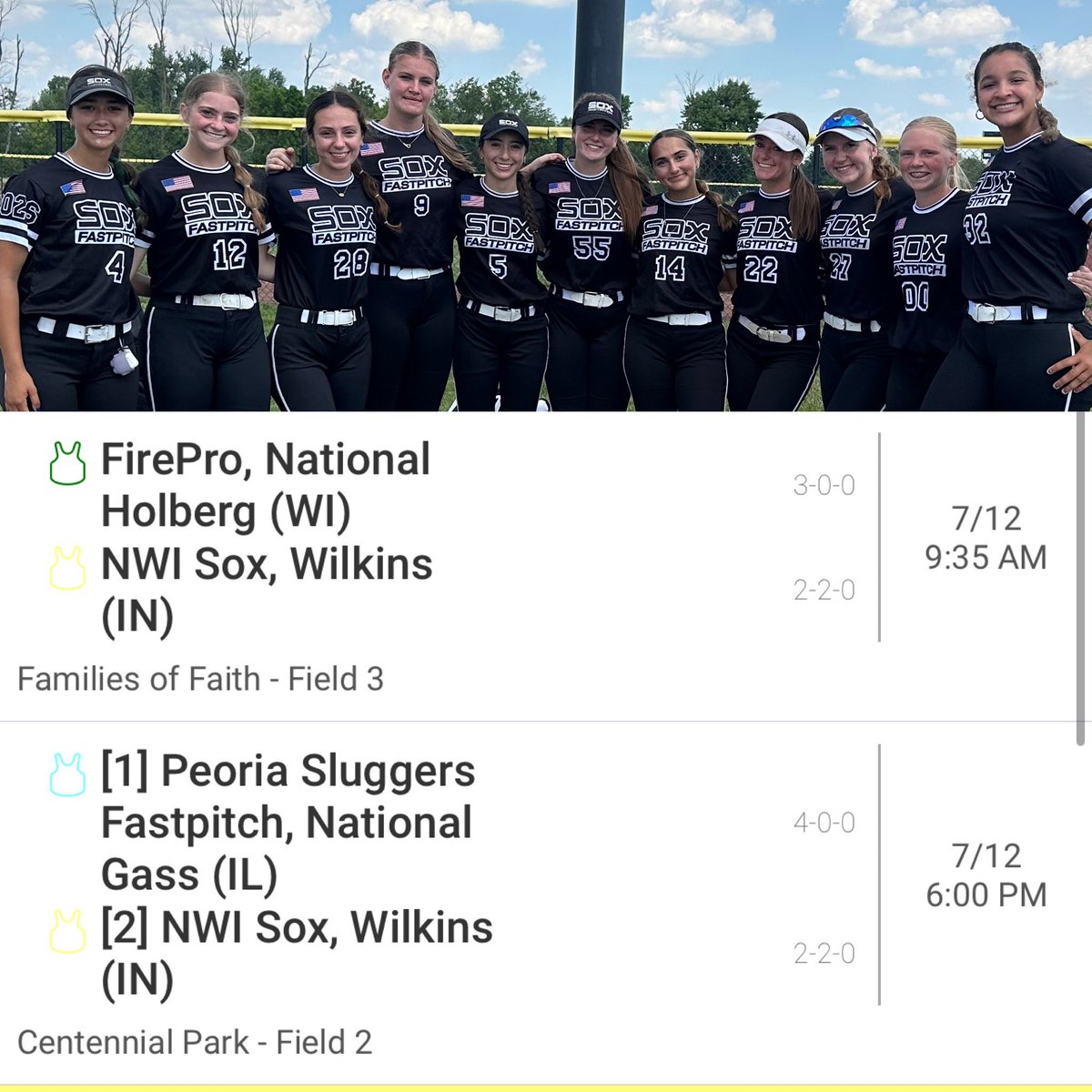 Sox Fastpitch 16U Wilkins (@nwisox08) on Twitter photo Took 2nd in our pool and looking forward to a new day of softball!! Thank you to all the coaches that have checked out this talented group! Come see more today!! <a href="/NIUSoftball/">NIU Softball</a> <a href="/RamblersSB/">Loyola Softball</a> <a href="/PNWSoftball/">PNW Softball</a> <a href="/GVSUSoftball/">GVSU Softball</a> <a href="/LewisSoftball/">Lewis Softball</a> <a href="/MarianSoftball/">Marian University Softball</a> <a href="/uwsp_softball/">UWSP Softball</a> <a href="/LSUsoftball/">LSU Softball</a> Took 2nd in our pool and looking forward to a new day of softball!! Thank you to all the coaches that have checked out this talented group! Come see more today!! <a href="/NIUSoftball/">NIU Softball</a> <a href="/RamblersSB/">Loyola Softball</a> <a href="/PNWSoftball/">PNW Softball</a> <a href="/GVSUSoftball/">GVSU Softball</a> <a href="/LewisSoftball/">Lewis Softball</a> <a href="/MarianSoftball/">Marian University Softball</a> <a href="/uwsp_softball/">UWSP Softball</a> <a href="/LSUsoftball/">LSU Softball</a>
