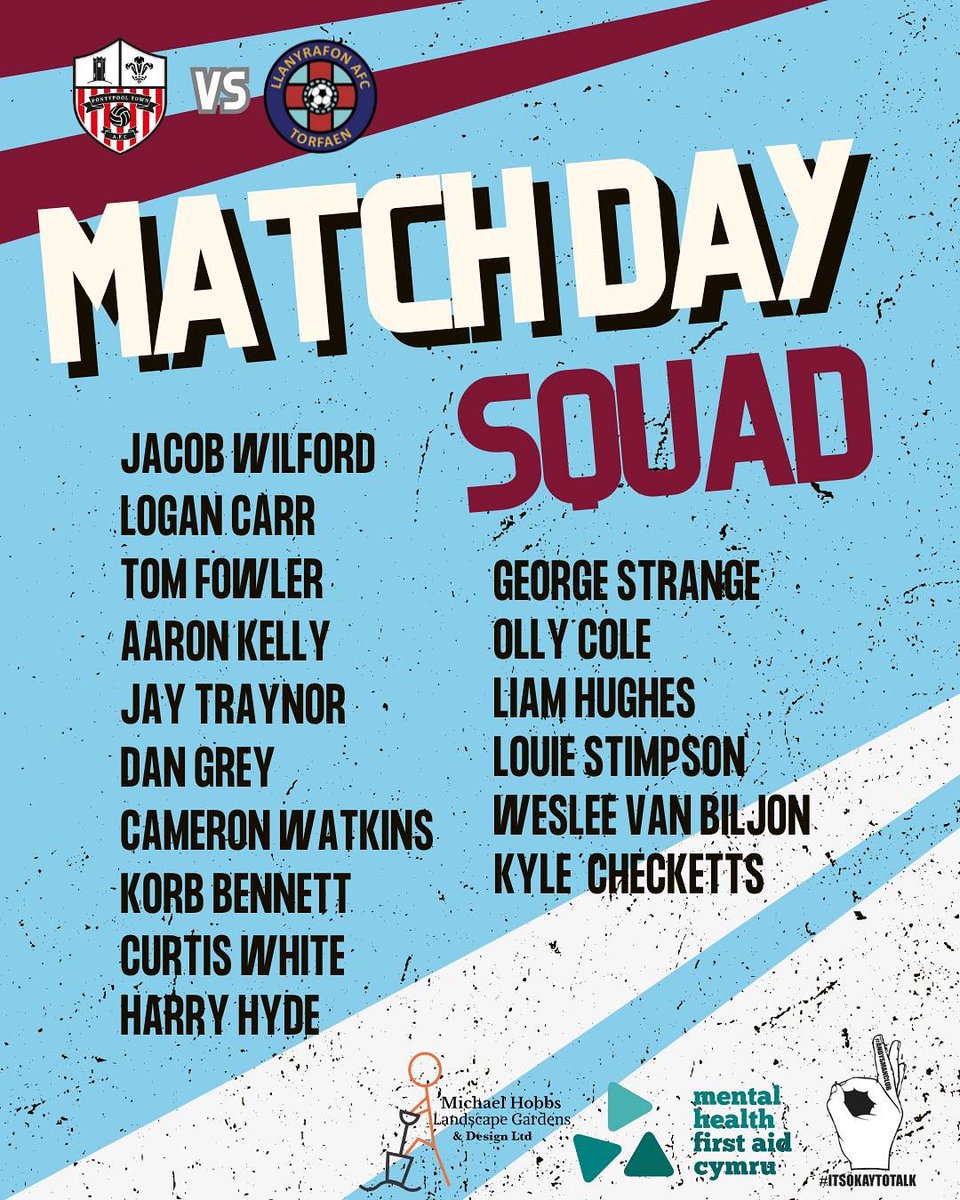 Your matchday squad to face Pontypool Town AFC for a 1:30pm Ko💙❤️