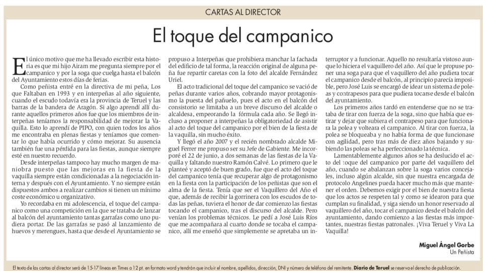 Un año más esperamos que en #Teruel dejen al Vaquillero del año ser el primero en tocar el campanico y no se abalancen sobre la soga el resto de la corporación y autoridades. Un respeto. Ánimo !!