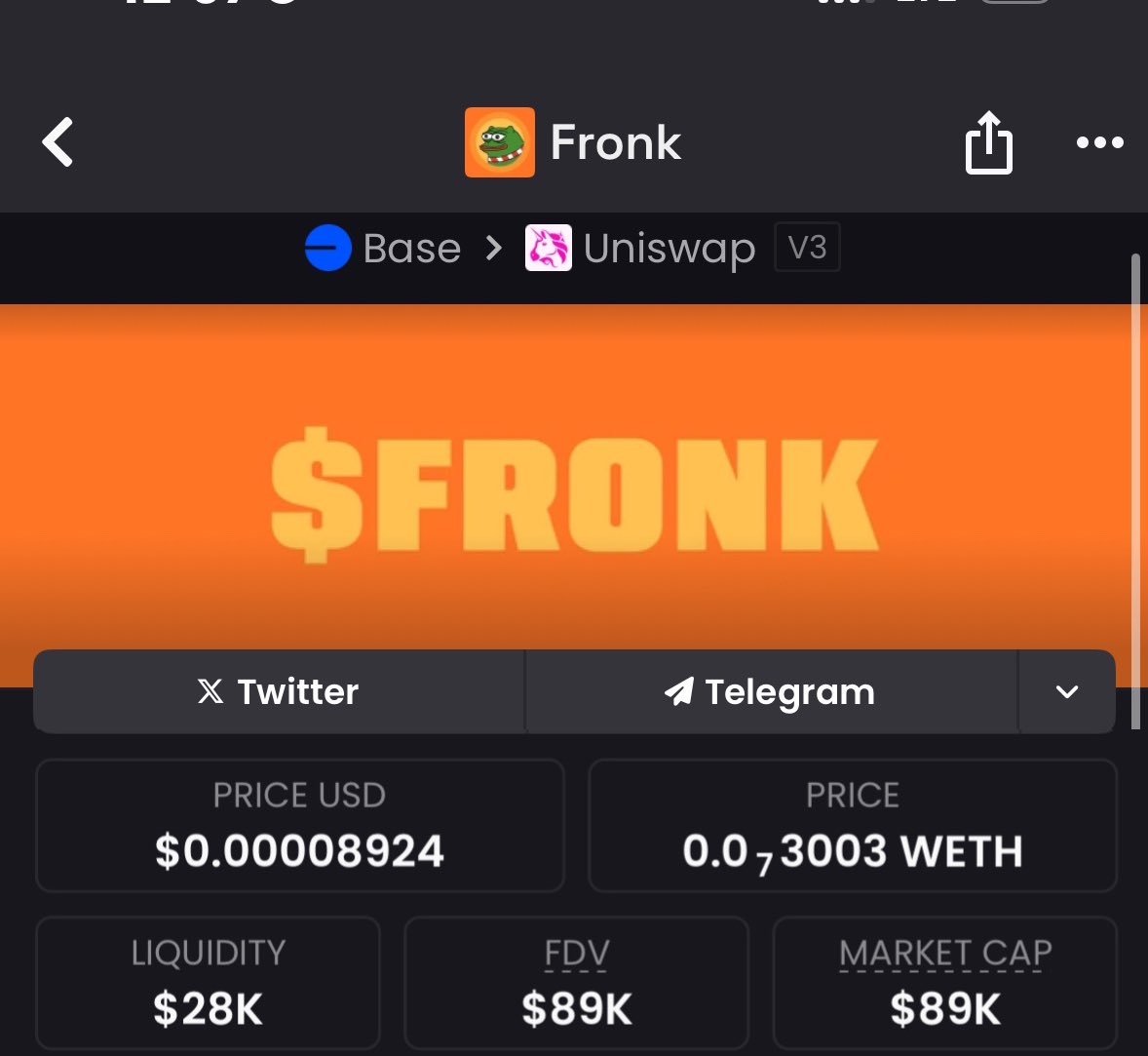 DegenbullupsGem's tweet image. $fronk was sighted earlier on my Alpha tg at $89k Mcap
0x53fb46D077f6f553e2da12D3312a537B8E0DecA7
