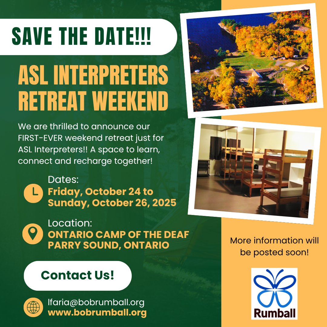 We are hosting our first-ever weekend #retreat for #ASLInterpreters! Hold Friday, October 24- Sunday, October 26 for this fantastic time of connection and recharging. More details to come!