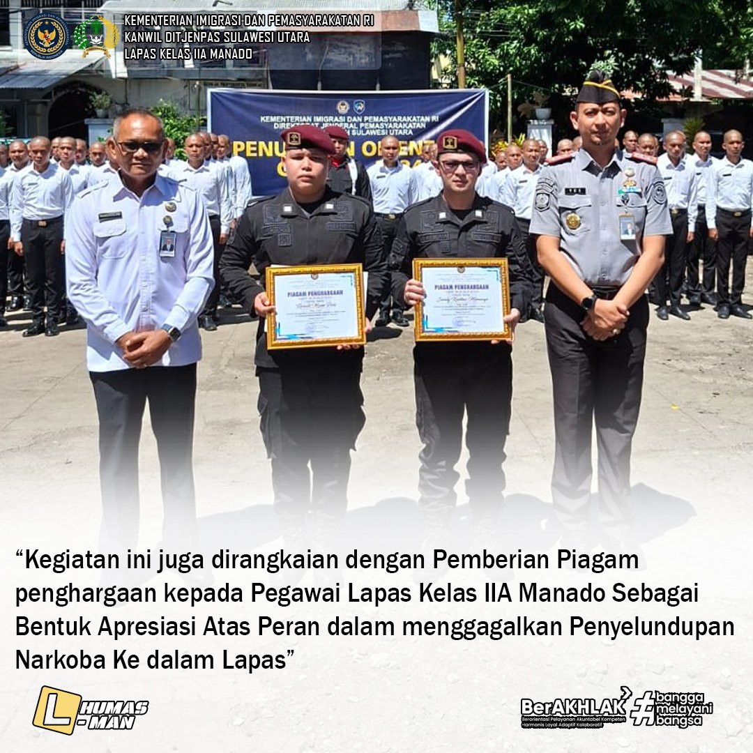 lapas_manado's tweet image. Dari Orientasi Menuju Pengabdian
Kalapas Kelas IIA Manado Hadiri Upacara Penutupan Orientasi CPNS Tahun Anggaran 2024

#Kememimipas 
#pemasyarakatan 
#ditjenpas 
#lapasmanado 
#imipasbersinar