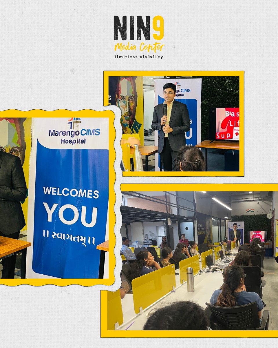 ninemediacenter's tweet photo. Nine Media Center successfully organized a CPR Training &amp; Health Awareness Event at ICODERZ Solution with Shree Shankhnaad Charitable Trust &amp; Marengo CIMS Hospital, led by Dr. Harshil Mehta. A step towards life-saving awareness! 💪🩺
#CPRTraining #HealthAwareness #NineMediaCenter https://t.co/iWUO7E0BbE