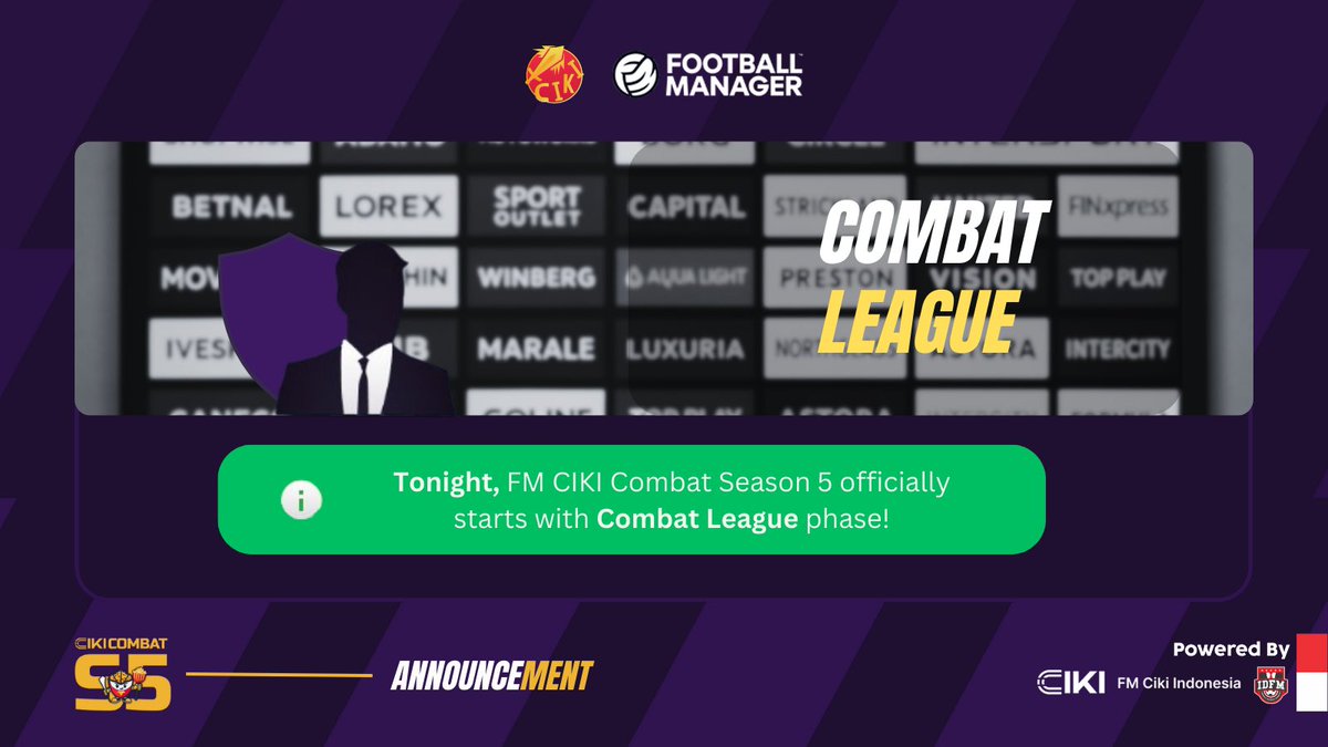 🎉TONIGHT!🎉

The group stage of FM Ciki Combat Season 5 will be starting tonight at 9pm (GMT +7). Who will advance to the next phase?

You can find out LIVE on YouTube channel FM CIKI Indonesia. See you there!

#CikiCombat #FM24
