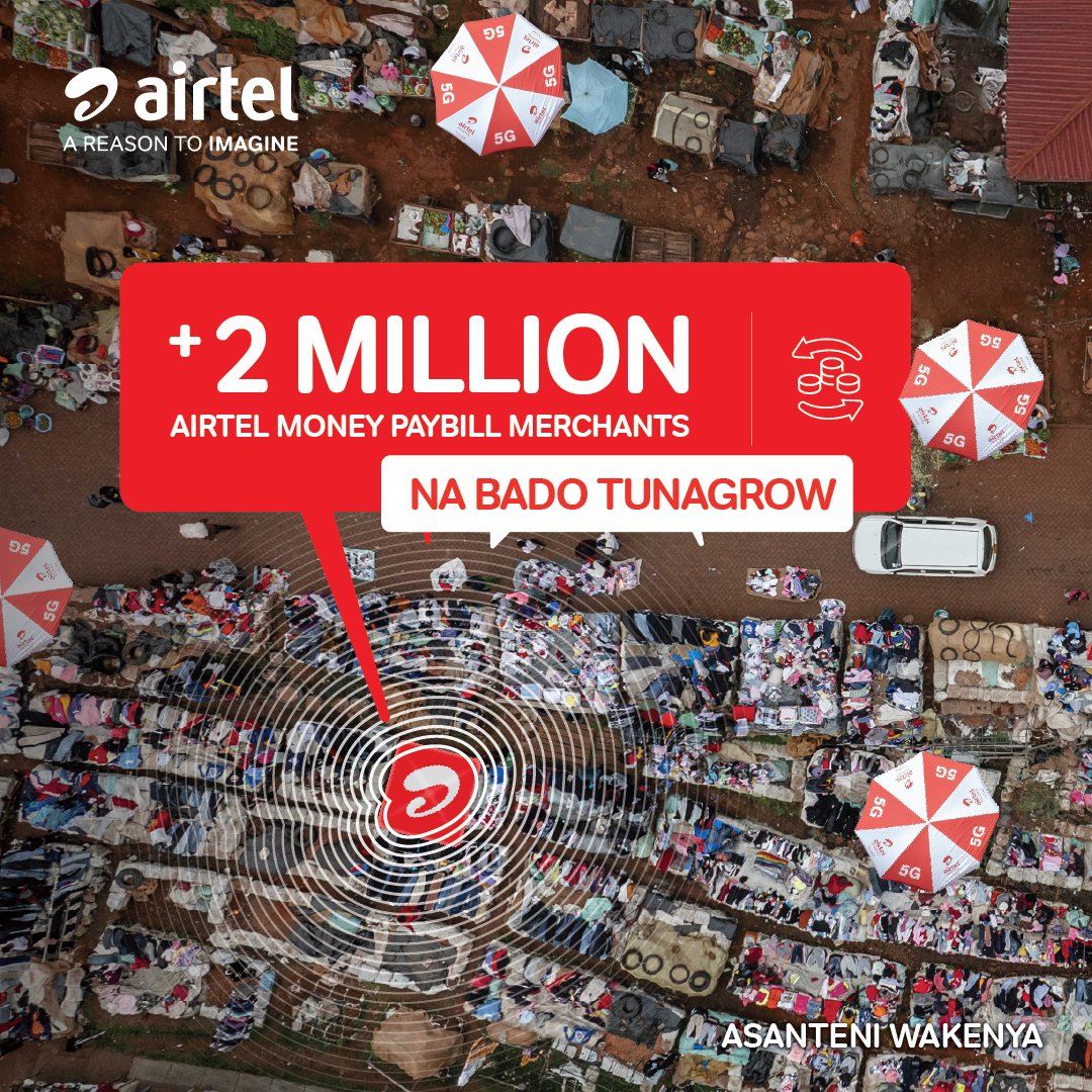We’re now over 2 million Airtel Money Paybill merchants strong! From small shops to major sellers, more and more Kenyans are choosing Airtel Money to power their hustle. Asanteni sana for the trust and support. NA BADO TUNAGROW.