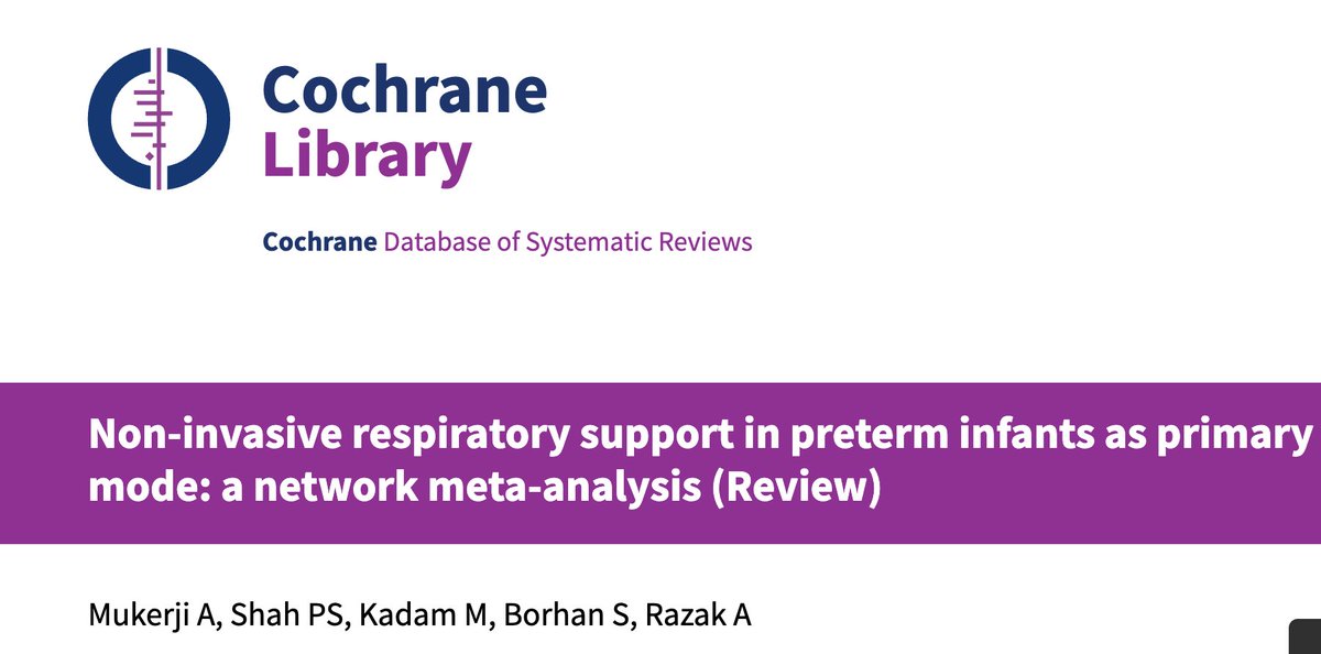 Cochrane Neonatal (@cochraneneonate) on Twitter photo Cochrane Network Meta-Analysis: What’s the best primary non-invasive respiratory support for preterm infants?
đź‘¶ 61 RCTs | 7,554 neonates
📉 NIPPV & NIHFV may reduce risk of treatment failure & intubation vs CPAP/HFNC
⚠️ Certainty evidence: low to very low cochranelibrary.com/cdsr/doi/10.10… Cochrane Network Meta-Analysis: What’s the best primary non-invasive respiratory support for preterm infants?
đź‘¶ 61 RCTs | 7,554 neonates
📉 NIPPV & NIHFV may reduce risk of treatment failure & intubation vs CPAP/HFNC
⚠️ Certainty evidence: low to very low cochranelibrary.com/cdsr/doi/10.10…