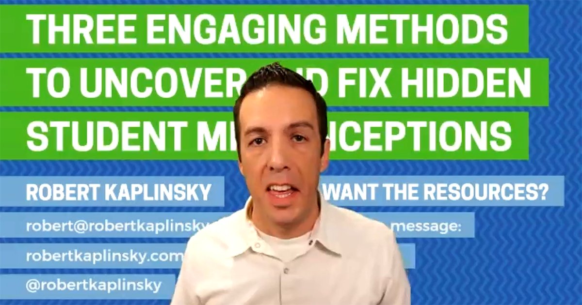 robertkaplinsky's tweet image. It's frustrating to find students' hidden misconceptions when it's too late to do anything about them. So check out my free webinar called Three Engaging Methods To Uncover And Fix Hidden Student Misconceptions for tips on what we can do.
Watch here: info.robertkaplinsky.com/threemethods