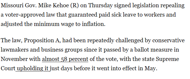 Missouri Governor Repeals Voter-Approved Paid Sick Leave Law