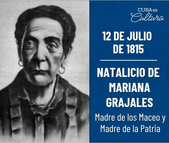 🇨🇺 Aniversario 210 del natalicio de Mariana Grajales, la madre de los Maceo y Madre de la Patria. Paradigma de fortaleza, símbolo de valentía y amor a la Patria; su ejemplo ha devenido símbolo de la #mujercubana. Su impronta es faro para todas las mujeres de Cuba. 
#CubaEsCultura