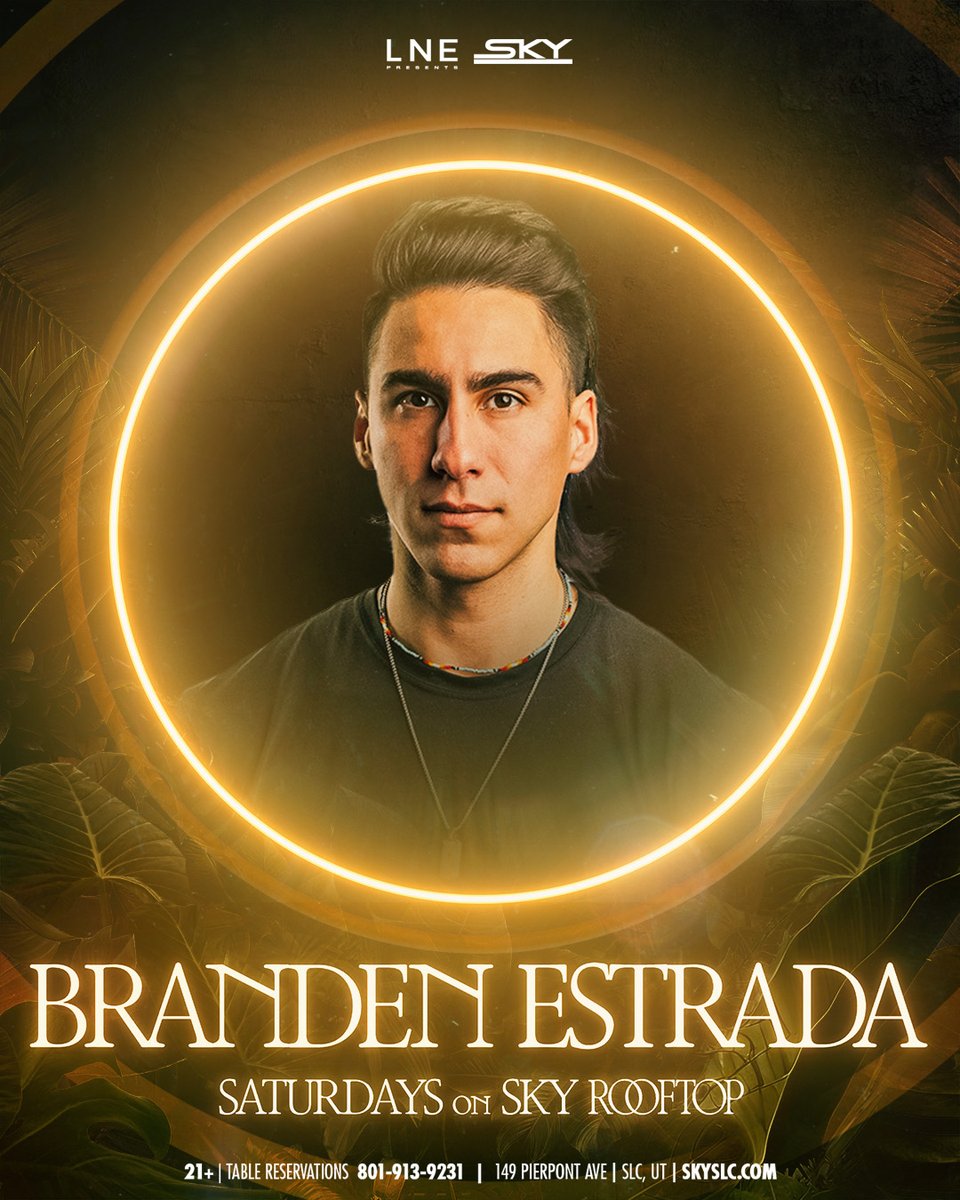 Would you look at that, Saturday already 🥂🔥

We've got a Saturday Night fever burnin', &amp; <a href="/BrandenEstrada/">Branden Estrada</a> is the cure! Pull up for the biggest Rooftop night of the weekend &amp; dance the night away!

Out &amp; about tonight? Join us! 🪩

📲 SKYSLC.COM
VIP 🍾 (801) 913-9231